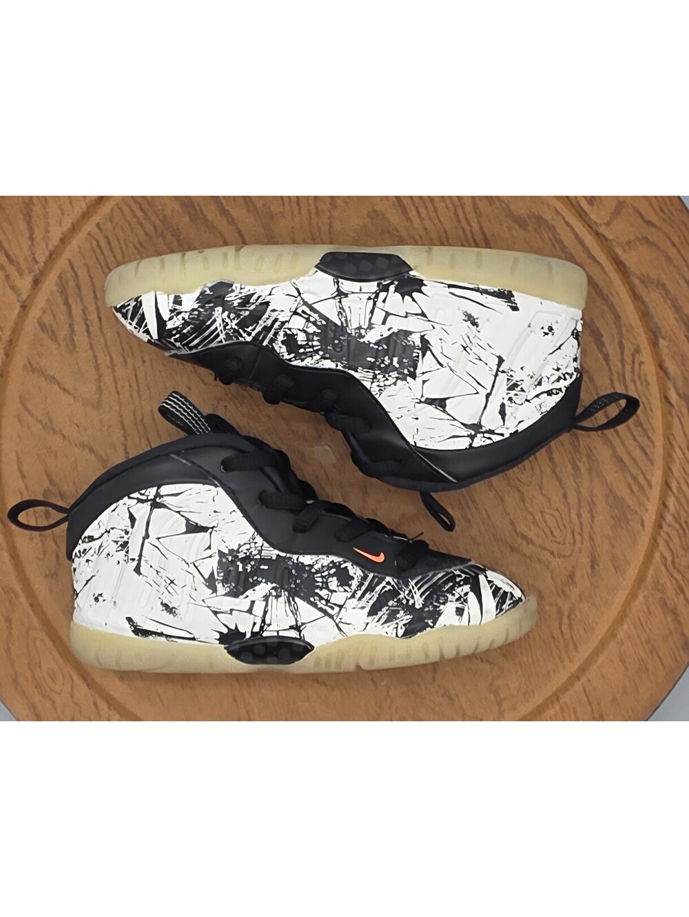 Nike Little Posite One GS Mid Top Lace-Up Sneakers Splatter Black/White US 10C